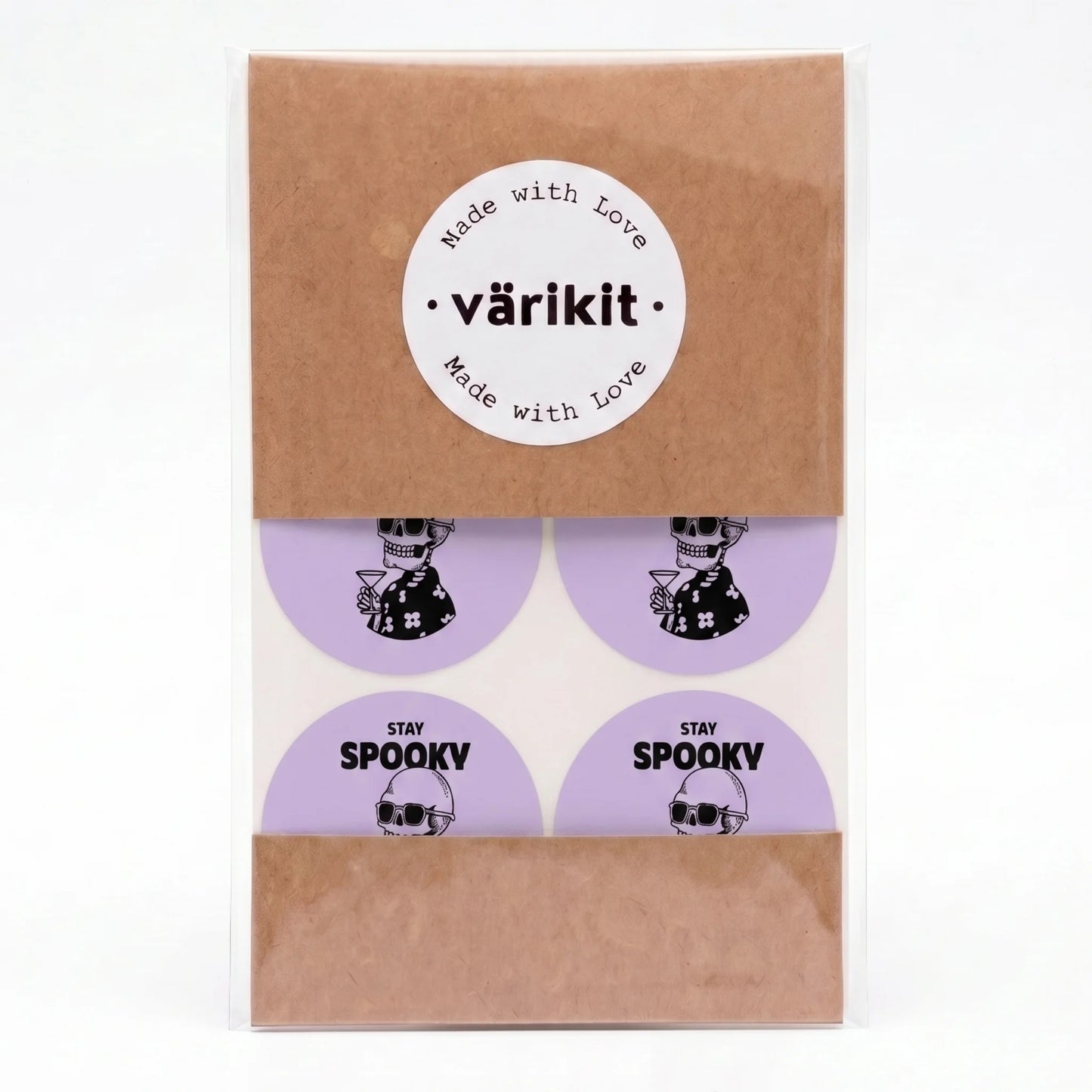 Playful Stay Spooky Stickers for Small Business, Hawaiian Shirt Skeleton, 2 Inch Round, 60 Labels | Varikit