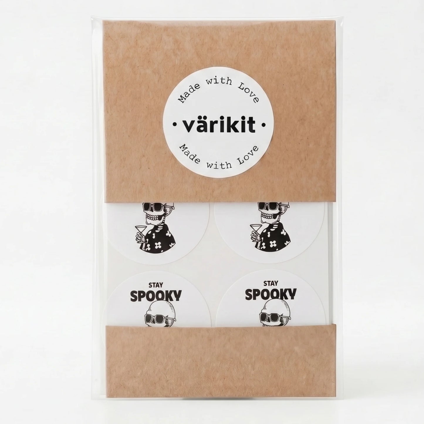 Playful Stay Spooky Stickers for Small Business, Hawaiian Shirt Skeleton, 2 Inch Round, 60 Labels | Varikit