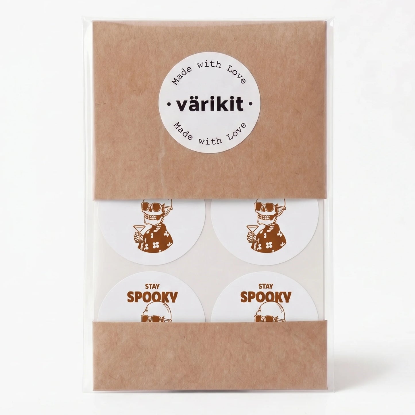 Playful Stay Spooky Stickers for Small Business, Hawaiian Shirt Skeleton, 2 Inch Round, 60 Labels | Varikit