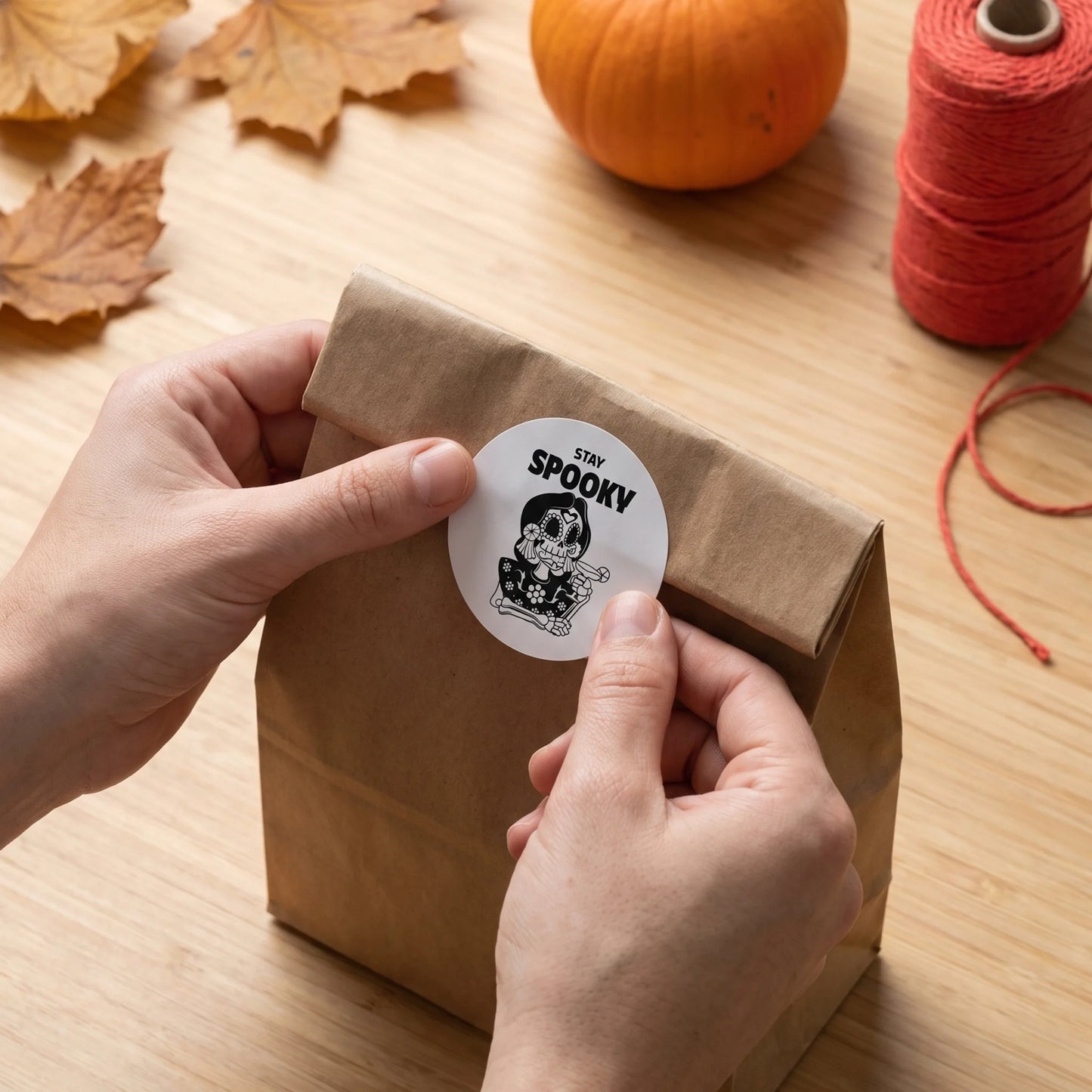Verspielte Stay Spooky Aufkleber für kleine Unternehmen, Sugar Skull Cocktail, 2 Zoll rund, 60 Etiketten | Varikit