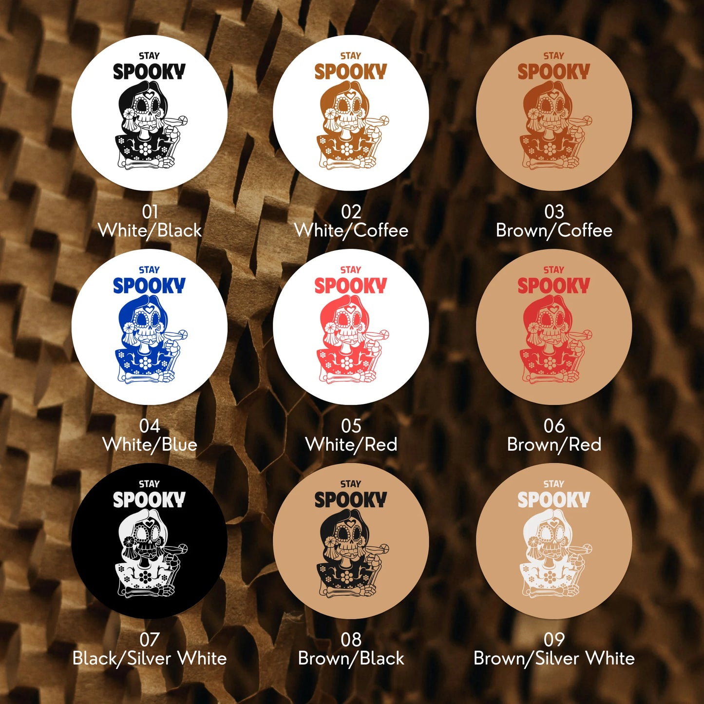 Verspielte Stay Spooky Aufkleber für kleine Unternehmen, Sugar Skull Cocktail, 2 Zoll rund, 60 Etiketten | Varikit