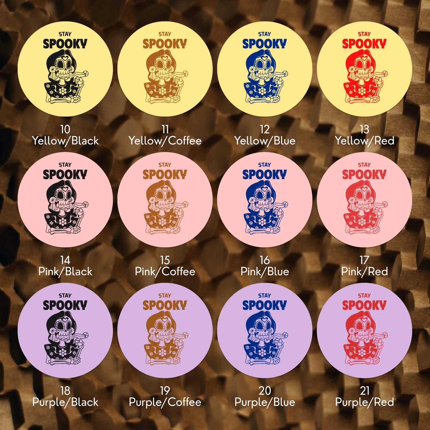 Verspielte Stay Spooky Aufkleber für kleine Unternehmen, Sugar Skull Cocktail, 2 Zoll rund, 60 Etiketten | Varikit