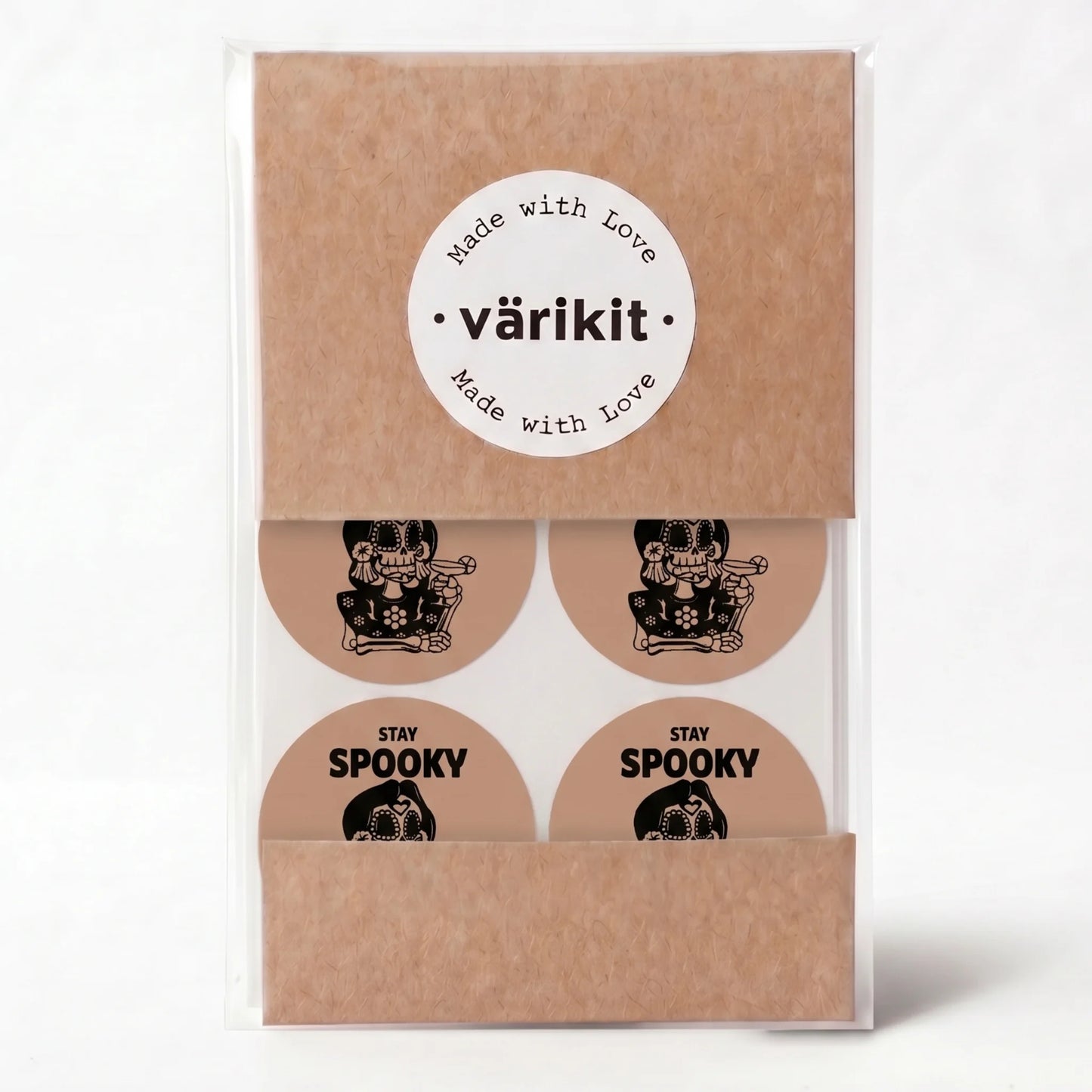 Verspielte Stay Spooky Aufkleber für kleine Unternehmen, Sugar Skull Cocktail, 2 Zoll rund, 60 Etiketten | Varikit
