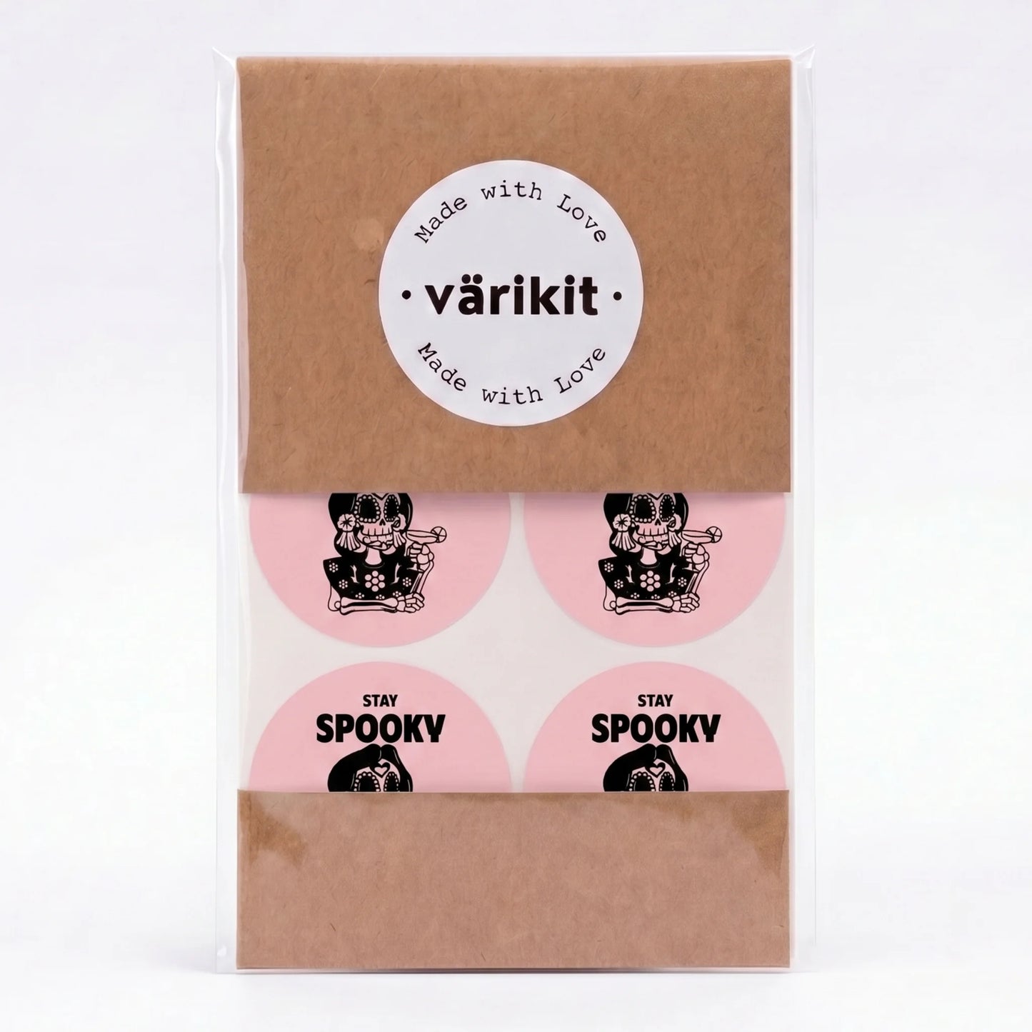 Verspielte Stay Spooky Aufkleber für kleine Unternehmen, Sugar Skull Cocktail, 2 Zoll rund, 60 Etiketten | Varikit