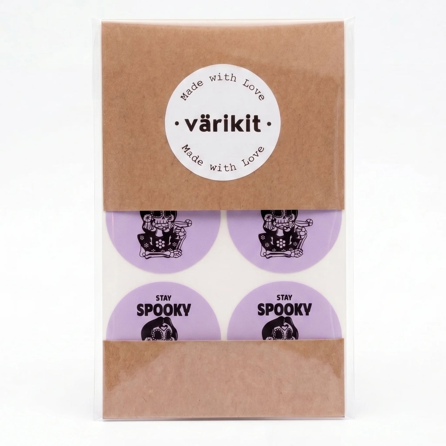Verspielte Stay Spooky Aufkleber für kleine Unternehmen, Sugar Skull Cocktail, 2 Zoll rund, 60 Etiketten | Varikit