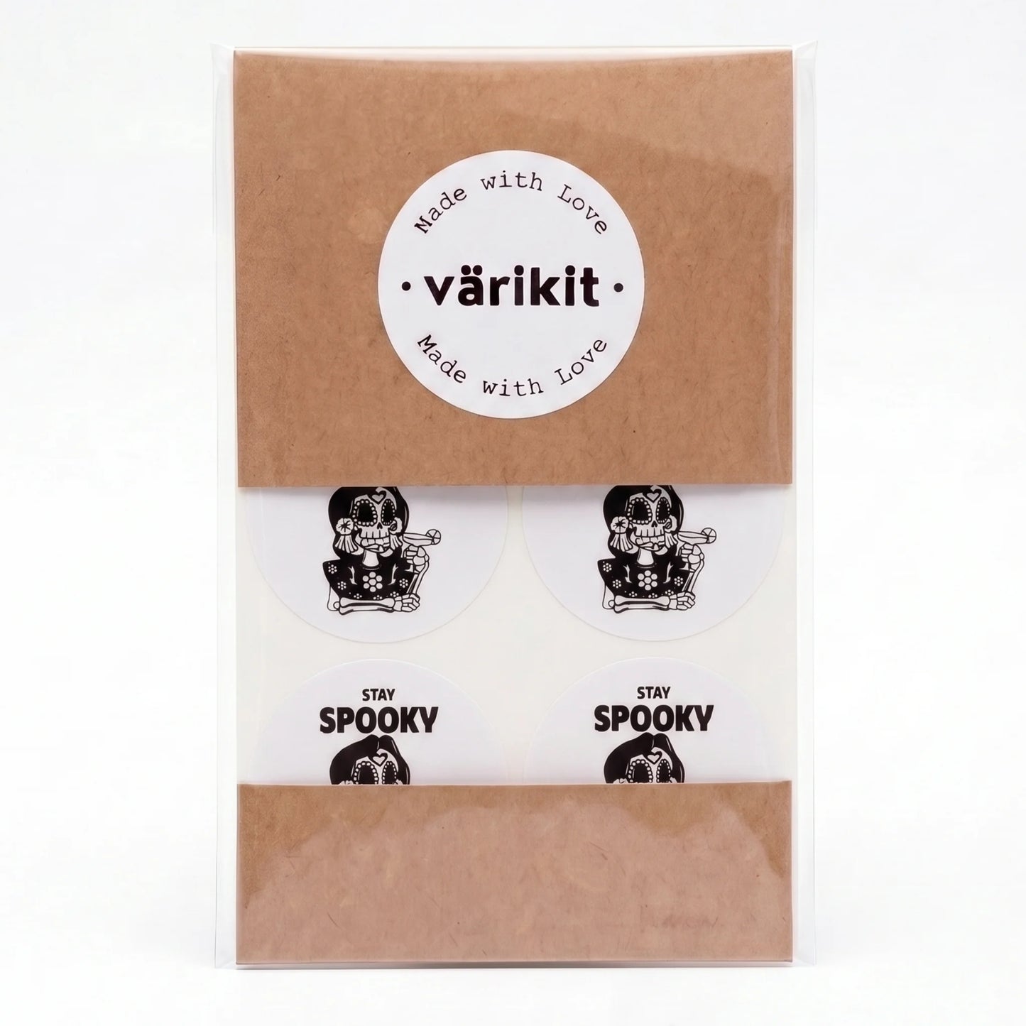 Verspielte Stay Spooky Aufkleber für kleine Unternehmen, Sugar Skull Cocktail, 2 Zoll rund, 60 Etiketten | Varikit