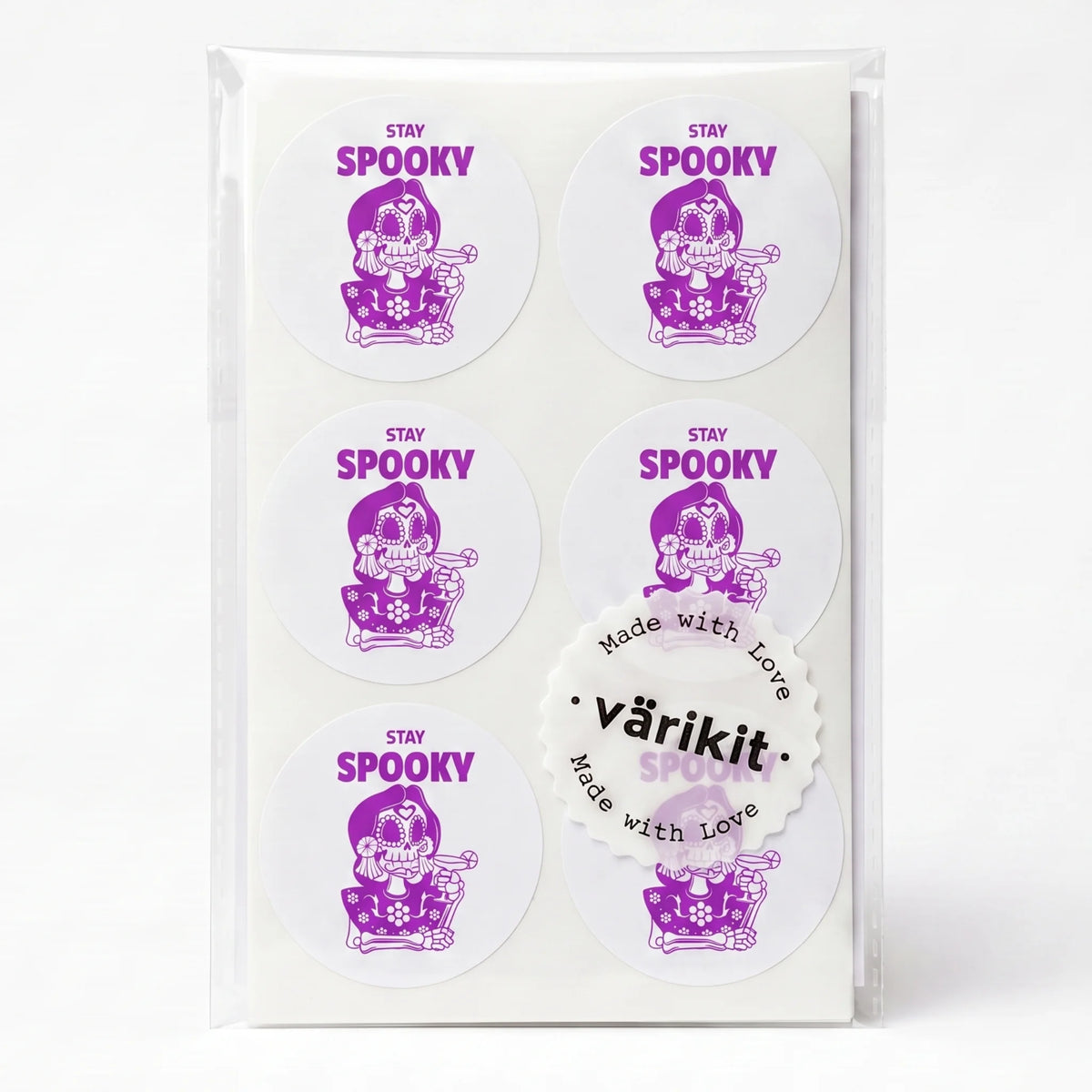 Autocollants ludiques « Stay Spooky » pour petites entreprises, cocktail tête de mort mexicaine, ronds de 2 pouces, 60 étiquettes | Varikit