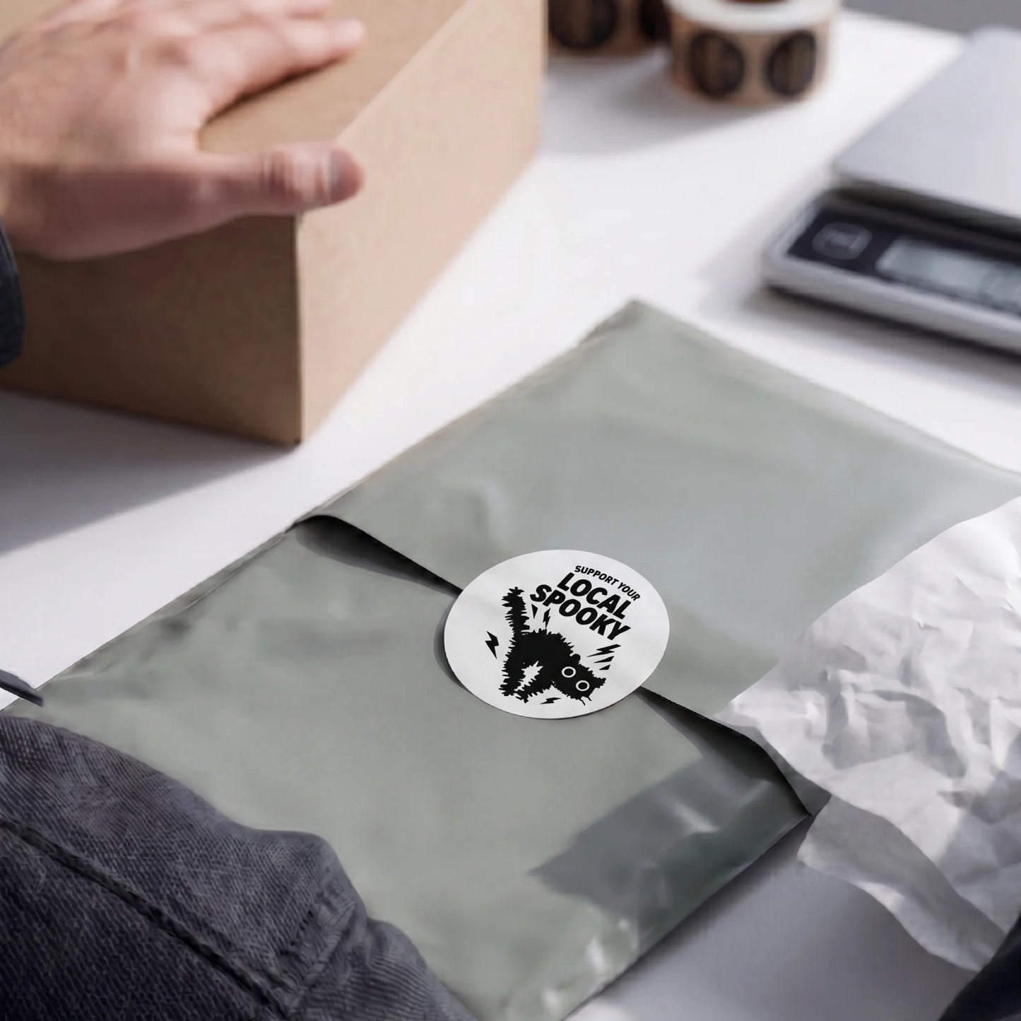 Playful Packaging Stickers for Small Business, Startled Black Cat, 2 Inch Round, 60 Labels | Varikit
