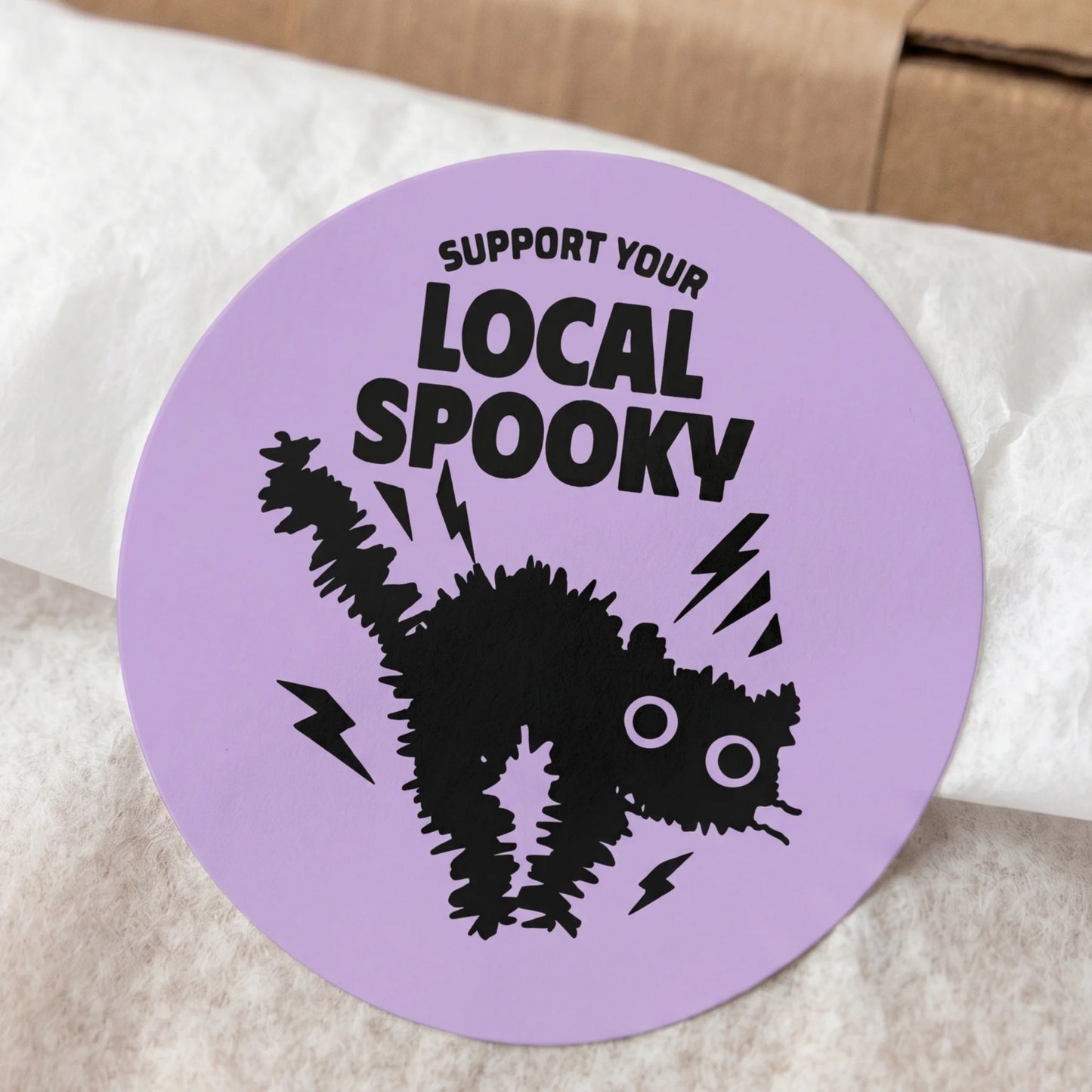 Playful Packaging Stickers for Small Business, Startled Black Cat, 2 Inch Round, 60 Labels | Varikit