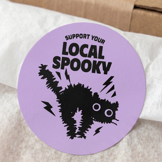 Playful Packaging Stickers for Small Business, Startled Black Cat, 2 Inch Round, 60 Labels | Varikit