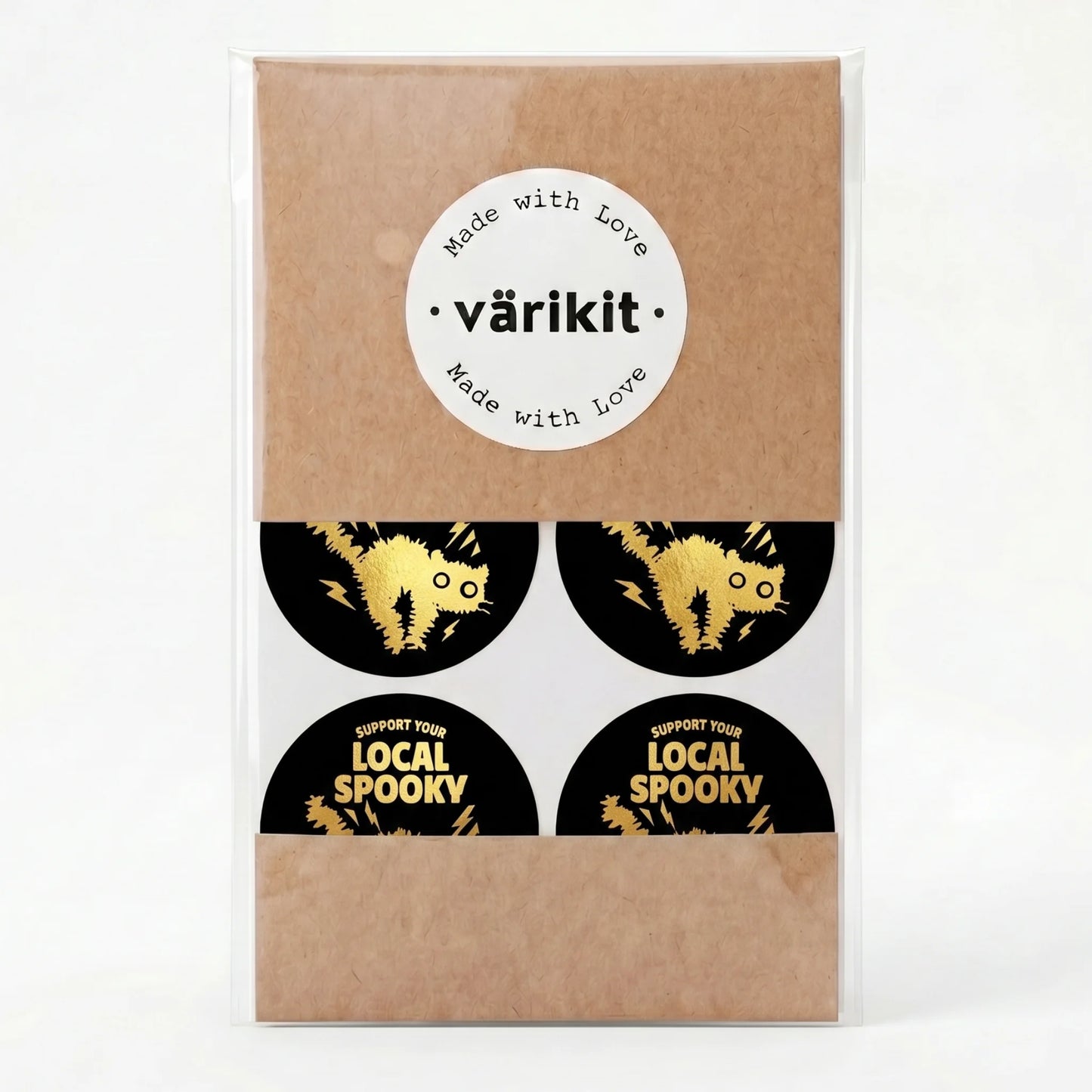 Playful Packaging Stickers for Small Business, Startled Black Cat, 2 Inch Round, 60 Labels | Varikit