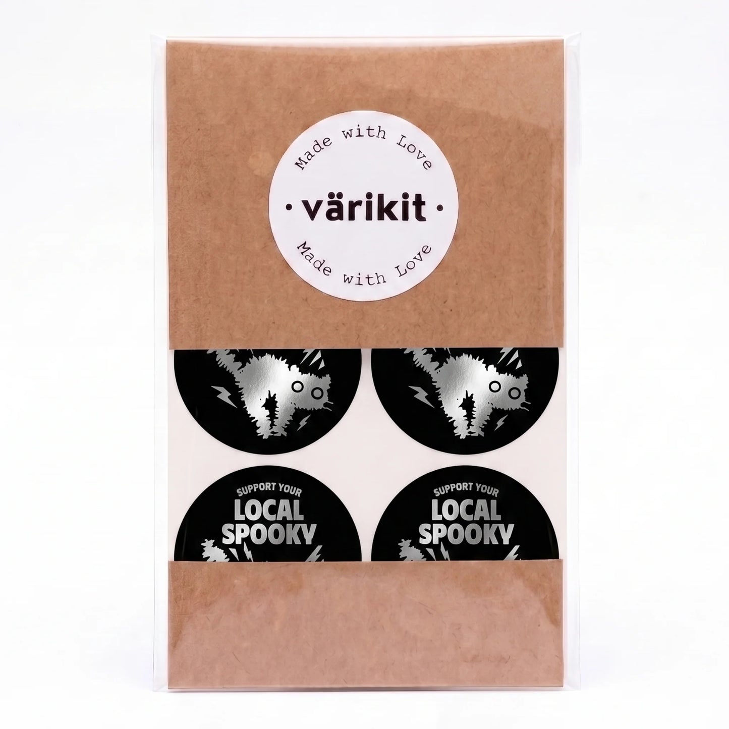 Playful Packaging Stickers for Small Business, Startled Black Cat, 2 Inch Round, 60 Labels | Varikit