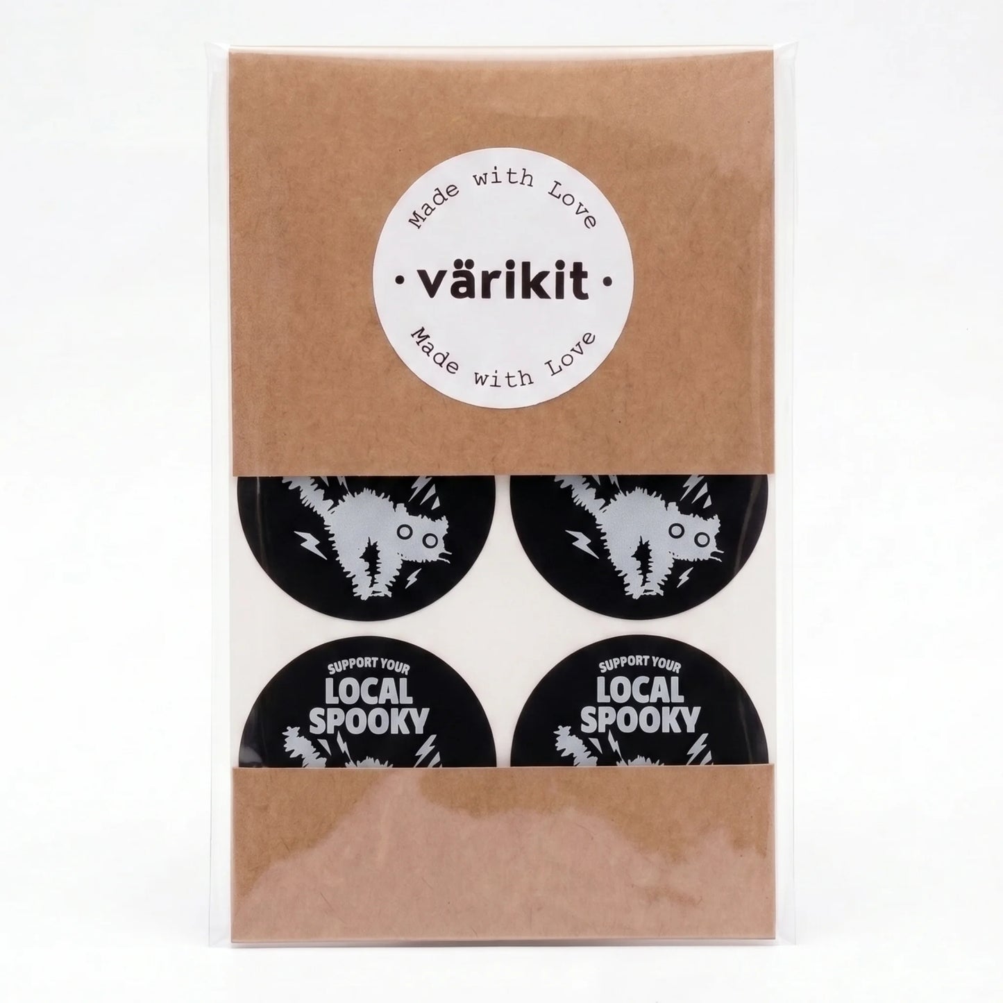 Playful Packaging Stickers for Small Business, Startled Black Cat, 2 Inch Round, 60 Labels | Varikit