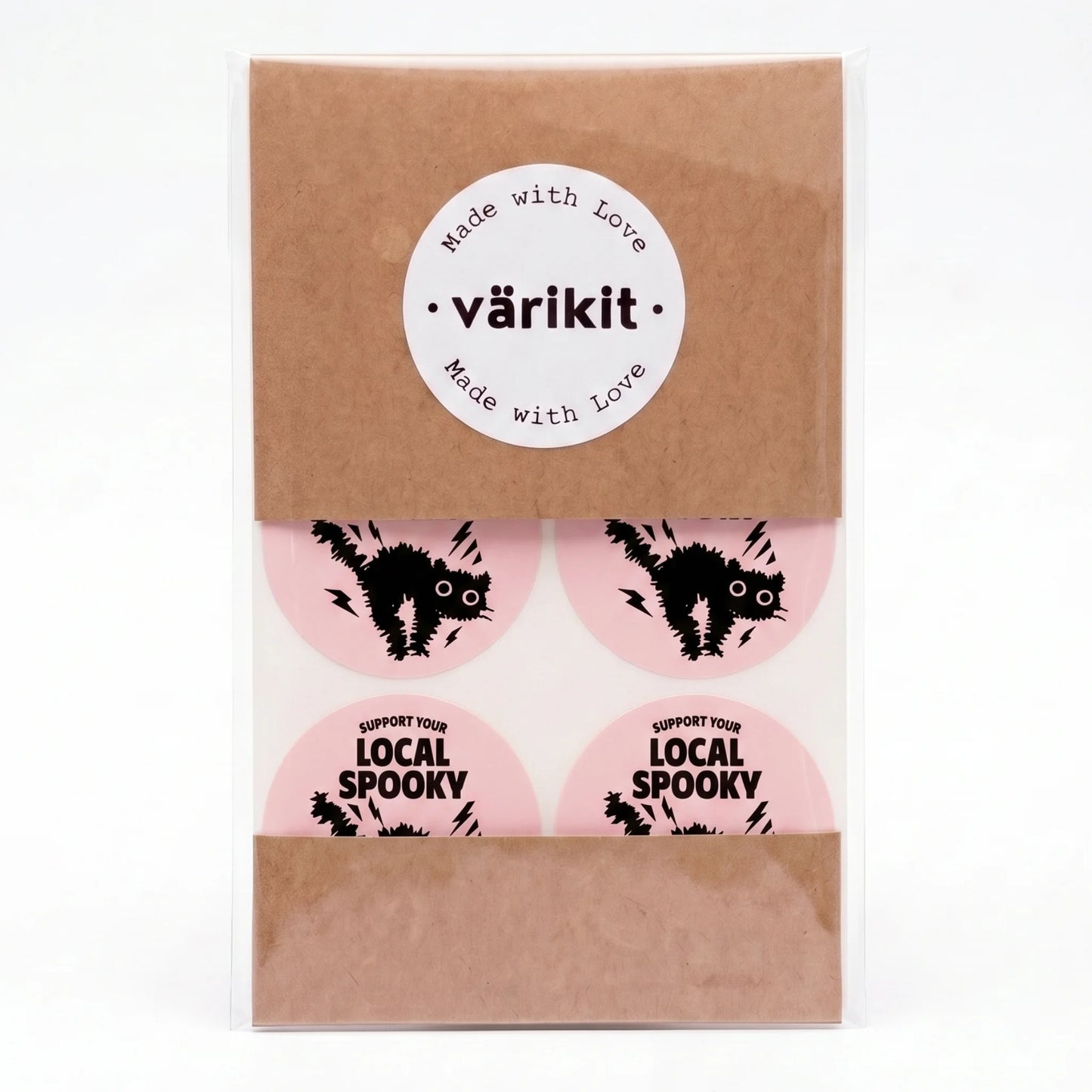 Playful Packaging Stickers for Small Business, Startled Black Cat, 2 Inch Round, 60 Labels | Varikit