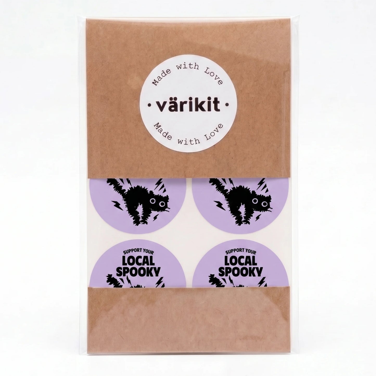 Playful Packaging Stickers for Small Business, Startled Black Cat, 2 Inch Round, 60 Labels | Varikit