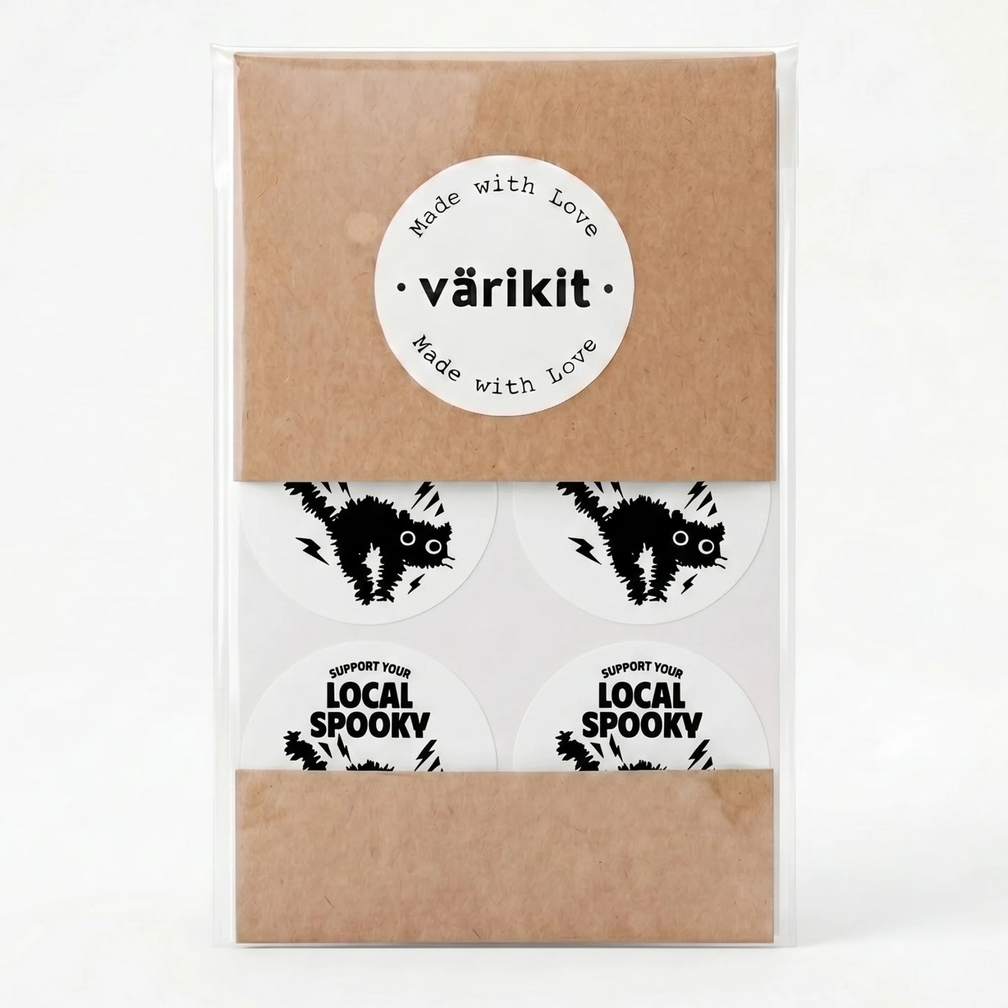 Playful Packaging Stickers for Small Business, Startled Black Cat, 2 Inch Round, 60 Labels | Varikit