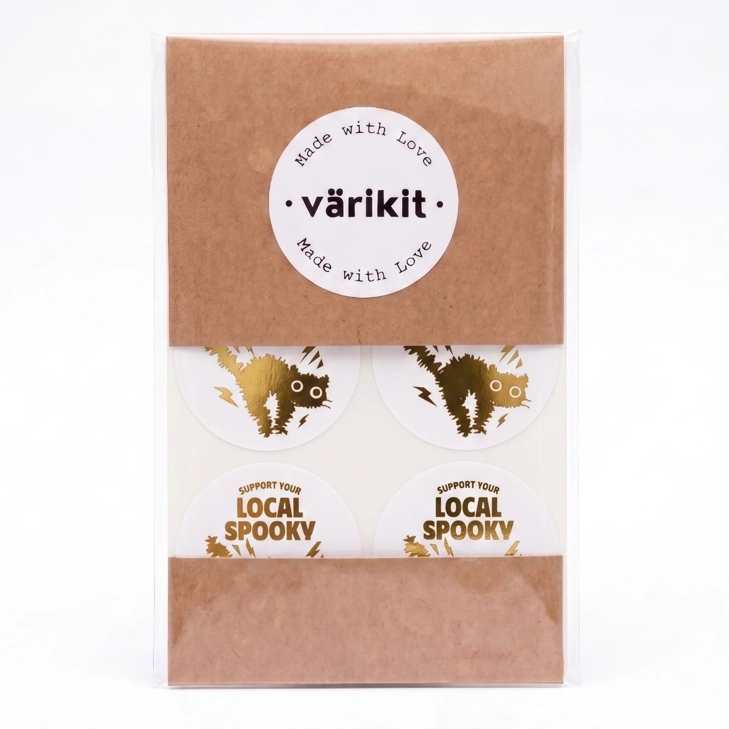 Playful Packaging Stickers for Small Business, Startled Black Cat, 2 Inch Round, 60 Labels | Varikit