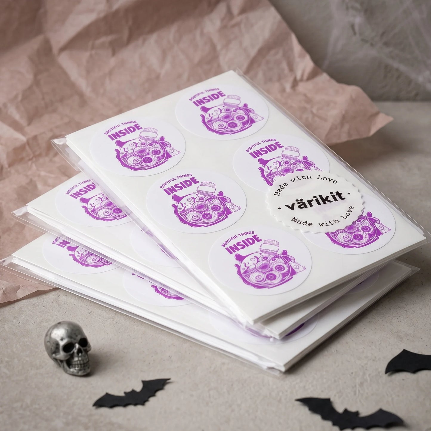 A 2-inch matte paper sticker designed for independent makers during order fulfillment.