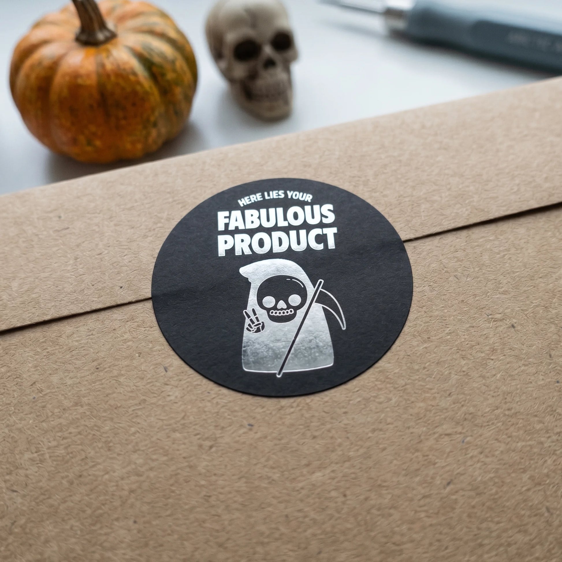 A 2-inch matte paper sticker designed for independent makers during order fulfillment.