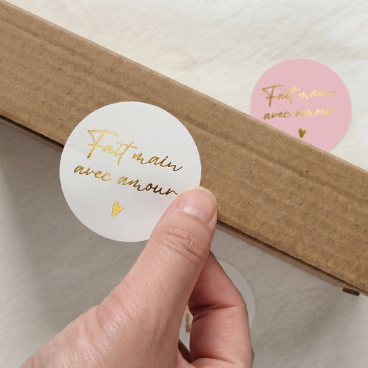 Fait Main Avec Amour Stickers for Small Business, Handwritten Type, 2-Inch Round, 60 Labels | Varikit