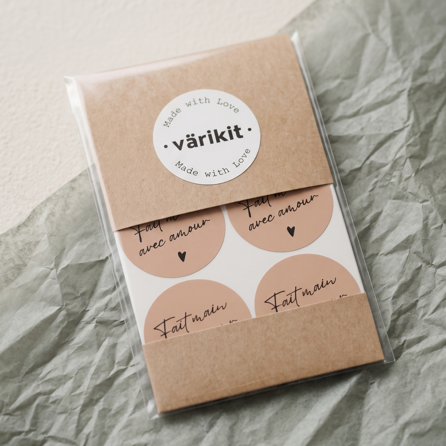 Fait Main Avec Amour Stickers for Small Business, Handwritten Type, 2-Inch Round, 60 Labels | Varikit