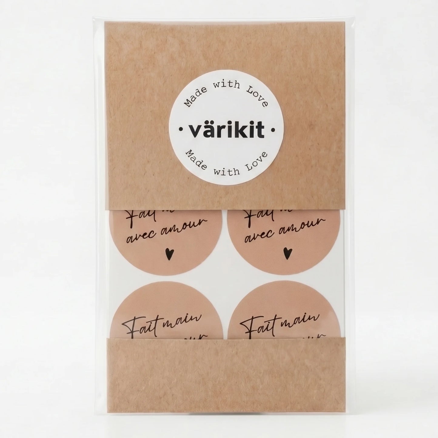 Fait Main Avec Amour Stickers for Small Business, Handwritten Type, 2-Inch Round, 60 Labels | Varikit