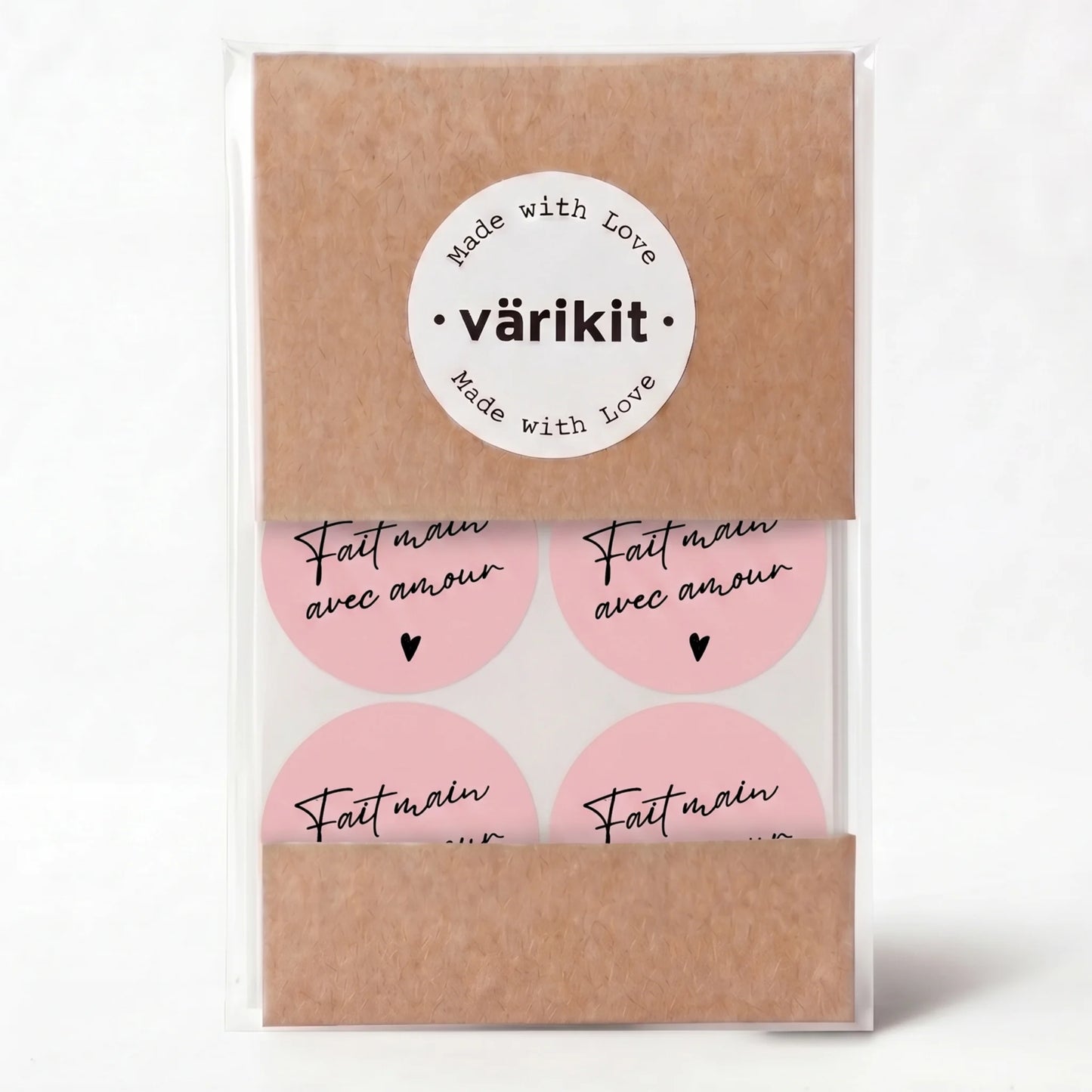 Fait Main Avec Amour Stickers for Small Business, Handwritten Type, 2-Inch Round, 60 Labels | Varikit