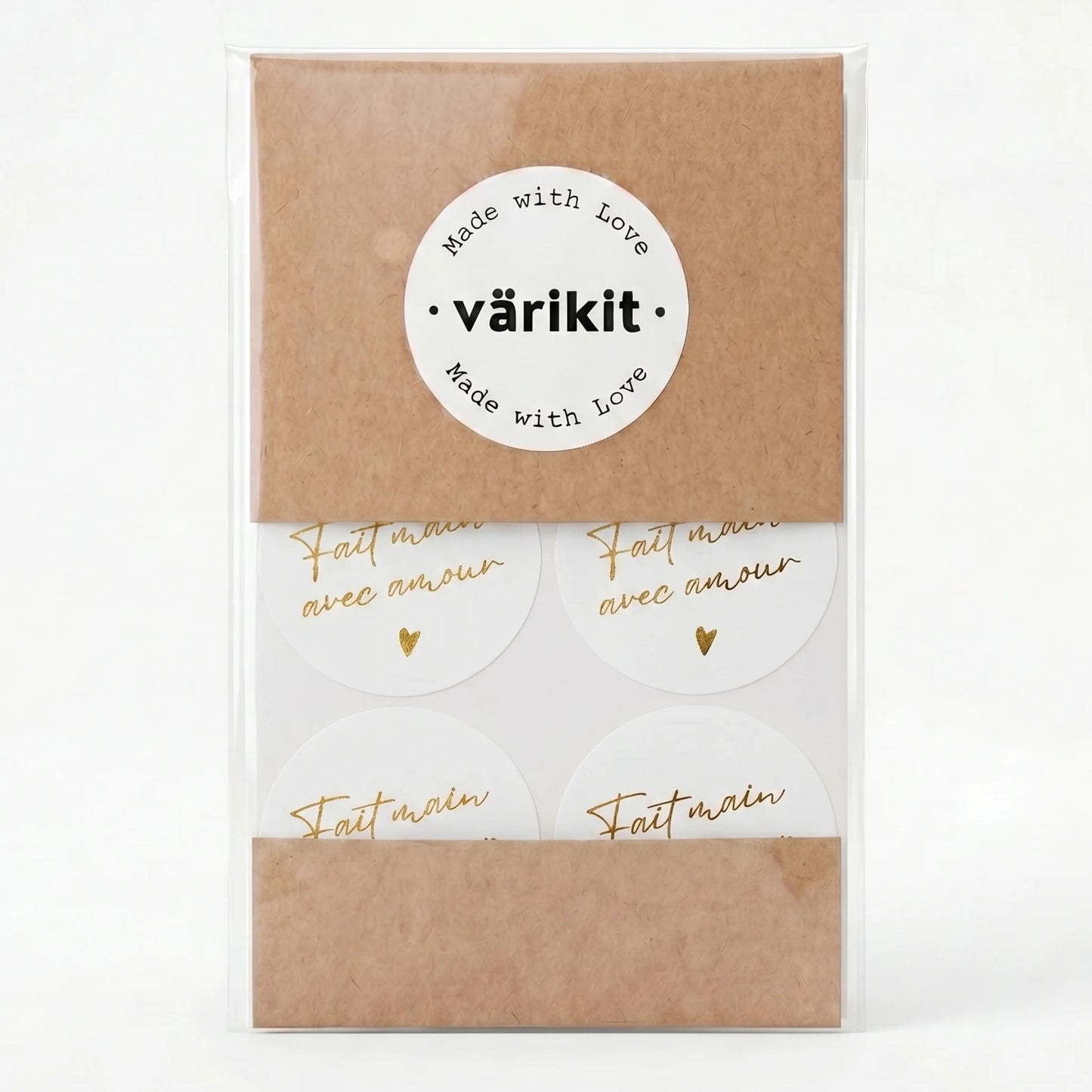 Fait Main Avec Amour Stickers for Small Business, Handwritten Type, 2-Inch Round, 60 Labels | Varikit